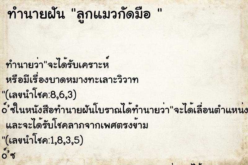 ทำนายฝัน ลูกแมวกัดมือ 